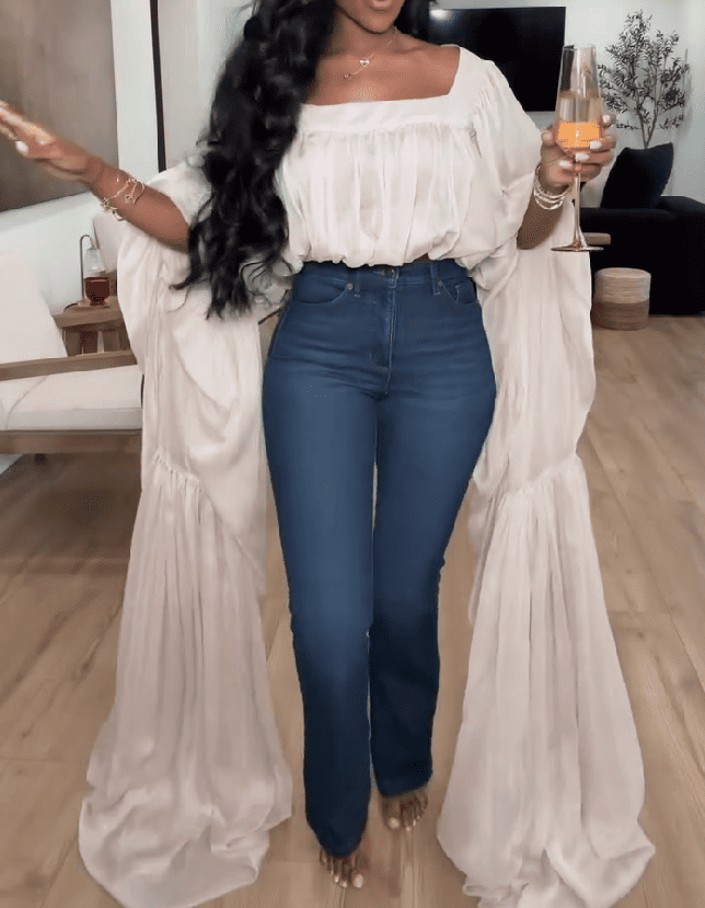 Square Neck Floor-length Sleeves Top