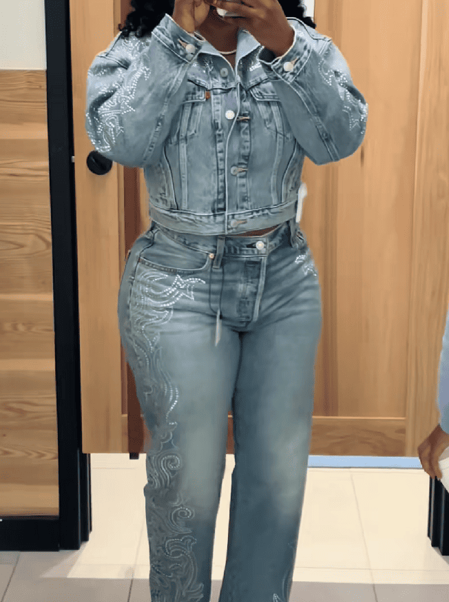 Denim Jacket & High-Rise Straight Leg Jeans