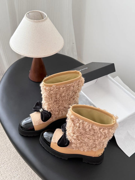 Double C Lambskin & Patent Calfskin Ankle Boots