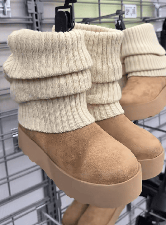 Foldover Sweater Faux Fur Boots