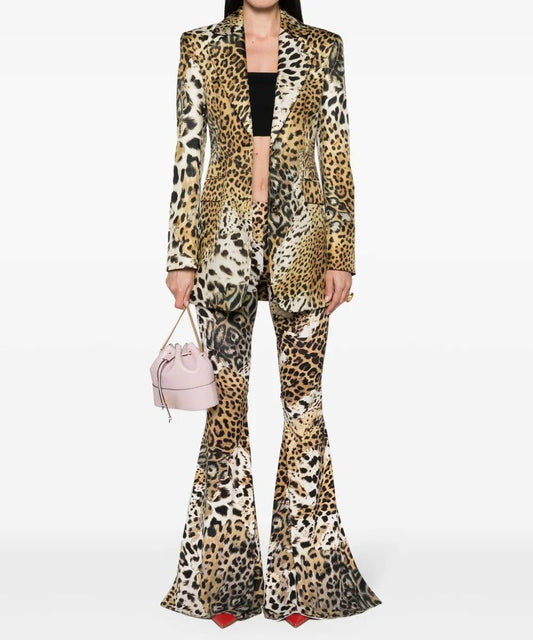Jaguar Skin-print silk blazer and flared pants set