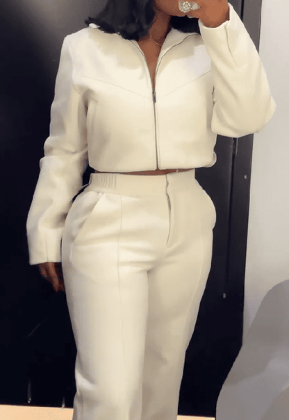 Zipper Track Top And Pants Set