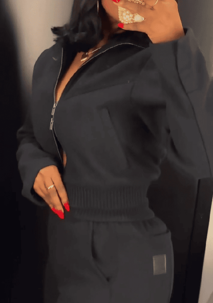 Zipper Track Top And Pants Set