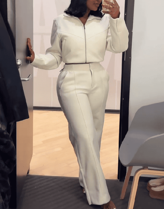 Zipper Track Top And Pants Set
