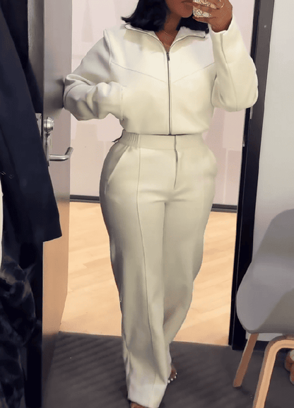 Zipper Track Top And Pants Set