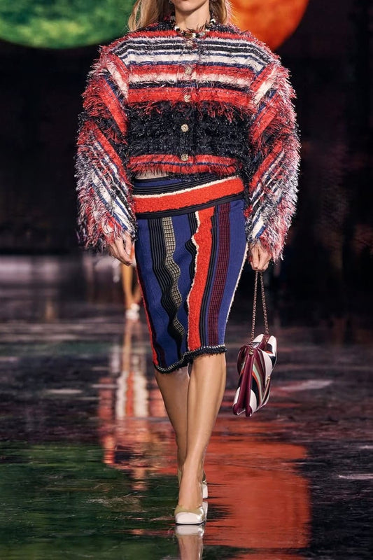 Lunar Ribbed Skirt & Fringe Jacket