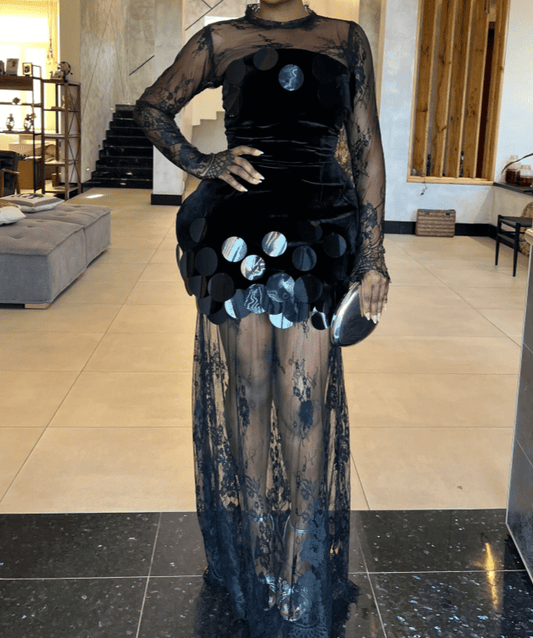 Elegant Sequined Lace Party 2pc Dress