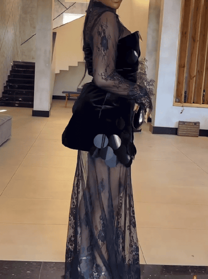 Elegant Sequined Lace Party 2pc Dress