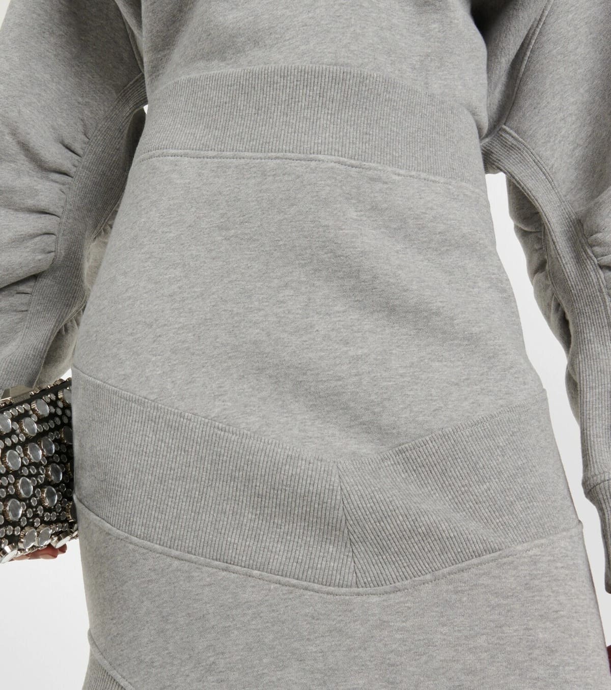 V-neck fleece sweatshirt asymmetrical maxi skirt