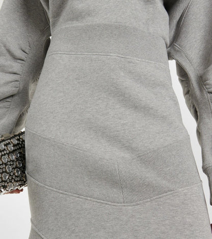 V-neck fleece sweatshirt asymmetrical maxi skirt