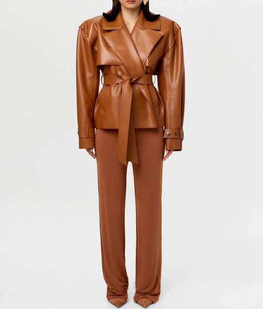 Vegan Leather Cropped Trench Jacket