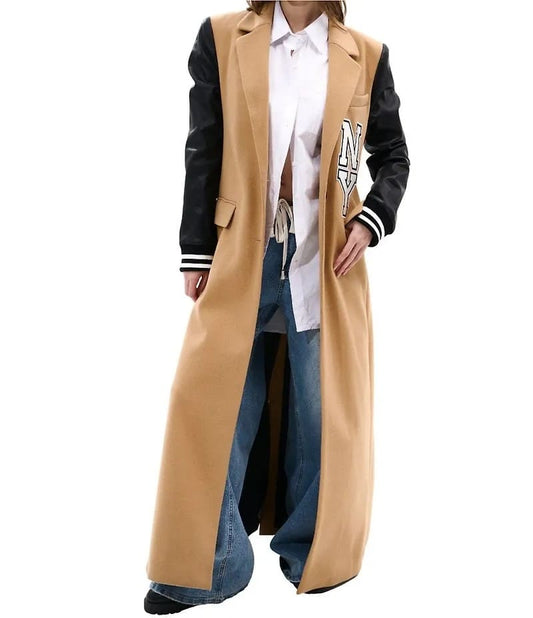 Notched Lapel Faux Wool Trench
