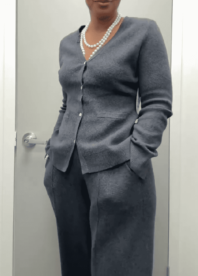 V Neck Cardigan Sweater & Barrel Pants