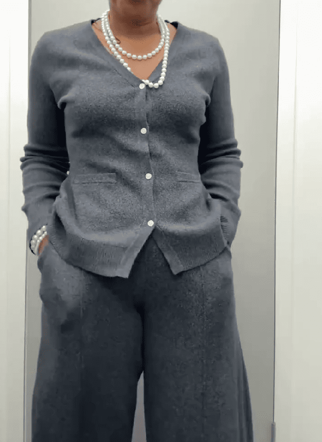 V Neck Cardigan Sweater & Barrel Pants