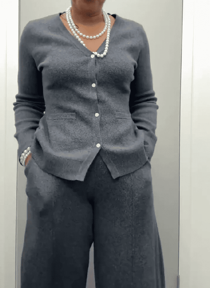V Neck Cardigan Sweater & Barrel Pants