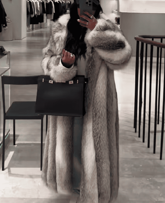 Luxury Rare Silver Fox Full Length Fur Coat
