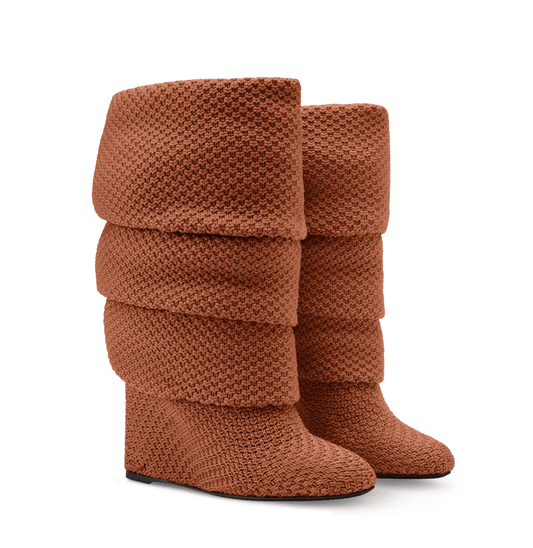 Knitted Mid Wedge Boots