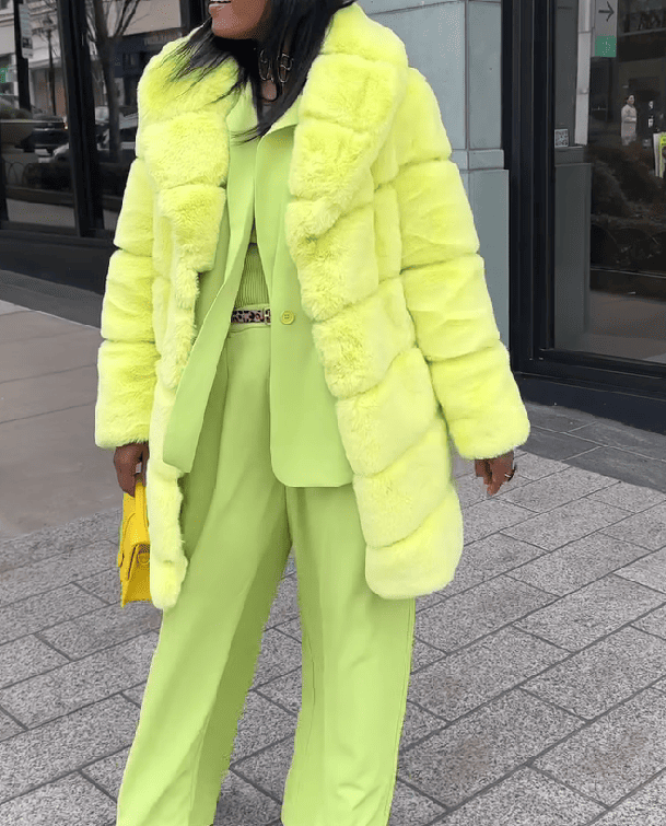 Neon Mustard Fox Fur Coat