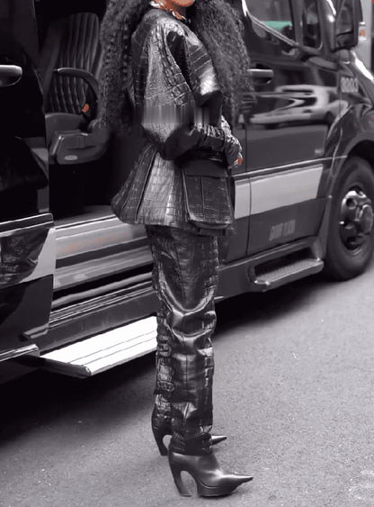 Crocodile-patterned leather 2pc set