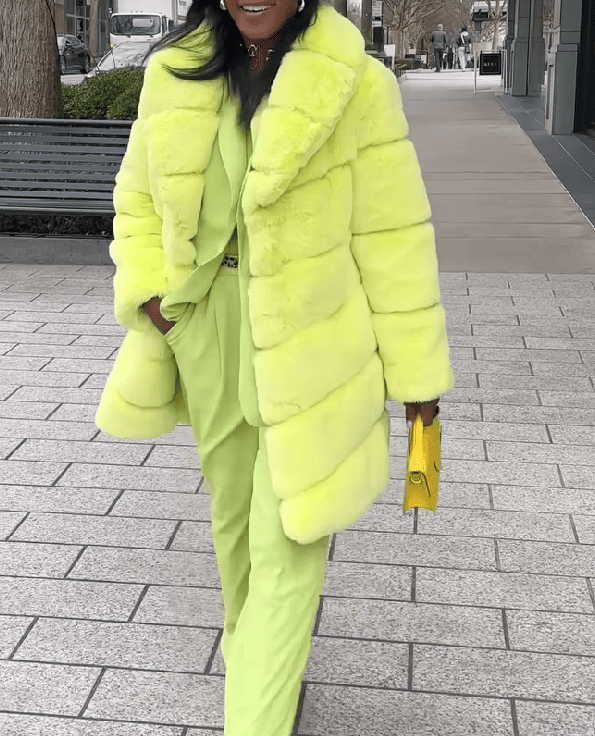 Neon Mustard Fox Fur Coat