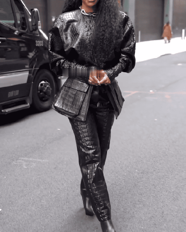 Crocodile-patterned leather 2pc set