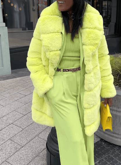 Neon Mustard Fox Fur Coat