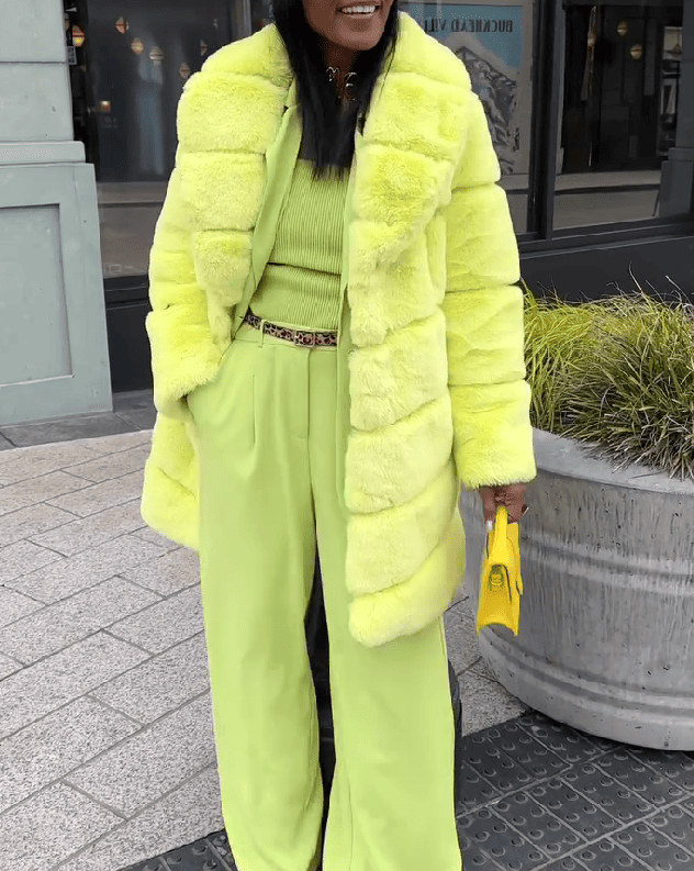Neon Mustard Fox Fur Coat