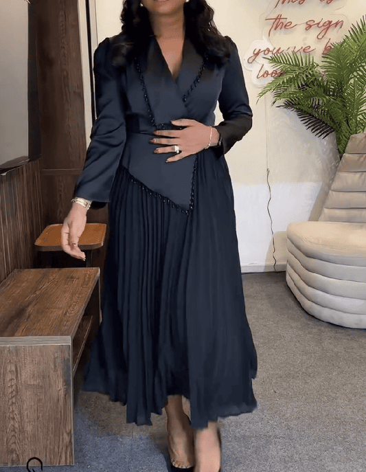 Black Pleated Blazer Maxi Dress