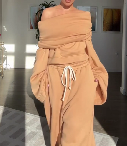 Cloud Teddy Long Sleeves Top Super Jogging Pants 2-Piece Set