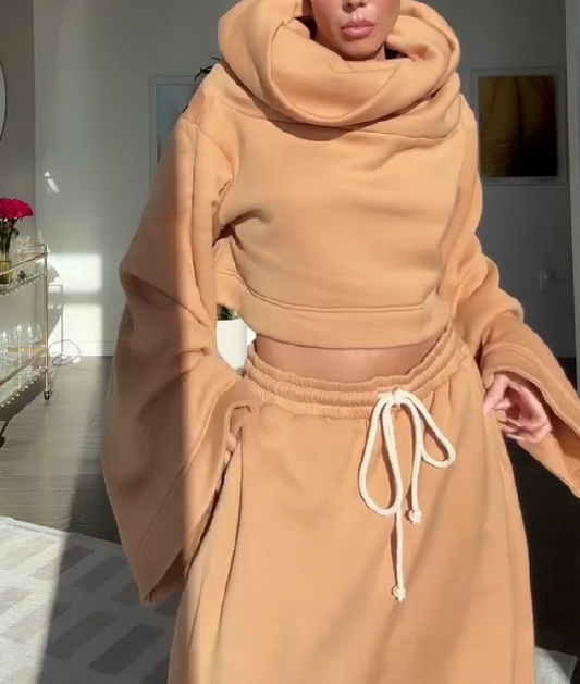 Cloud Teddy Long Sleeves Top Super Jogging Pants 2-Piece Set