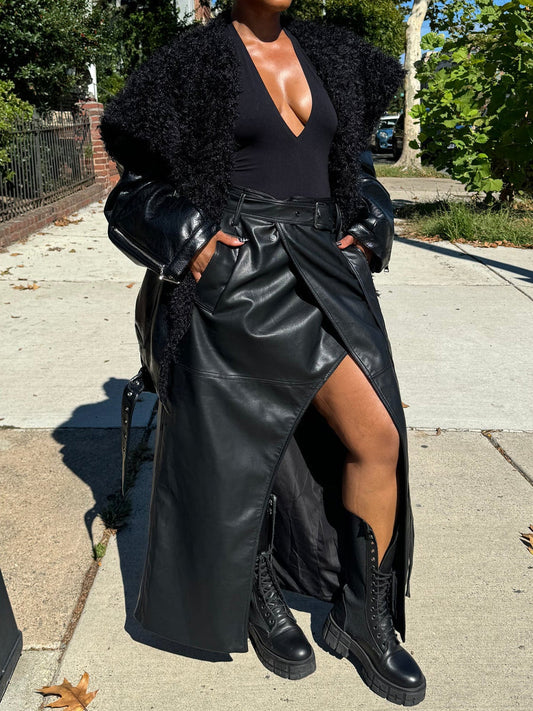 Faux Leather Shearling Fur Bomber Jacket