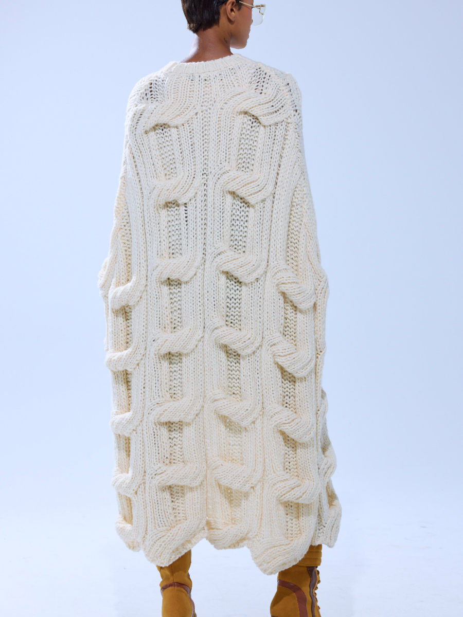 Twist Loop Textured Coarse Knit Sweater Coat