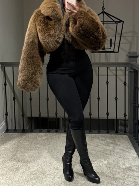 Faux Fox Fur Cropped Coat