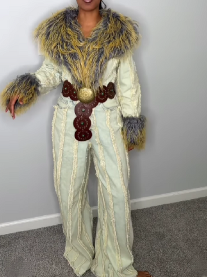 Denim Fur Jumpsuit