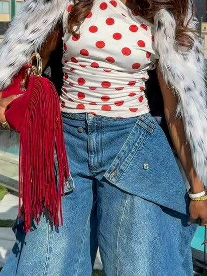 Asymmetric Draped Detailing High Waist Jeans