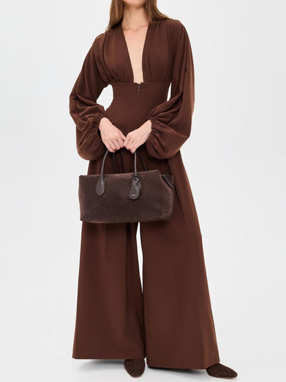 Deep V Neck Bubble Sleeve Jumpsuit