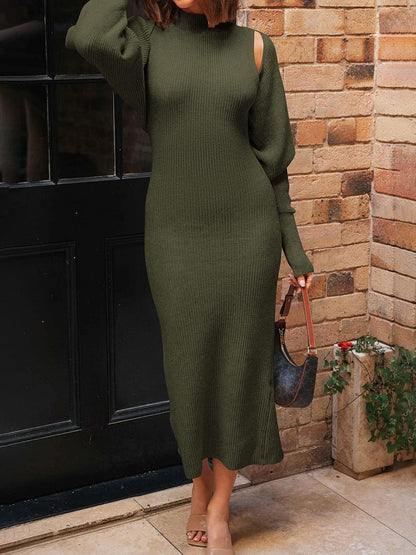 Cropped Cardigan Pullover Sweater Maxi Dress Set