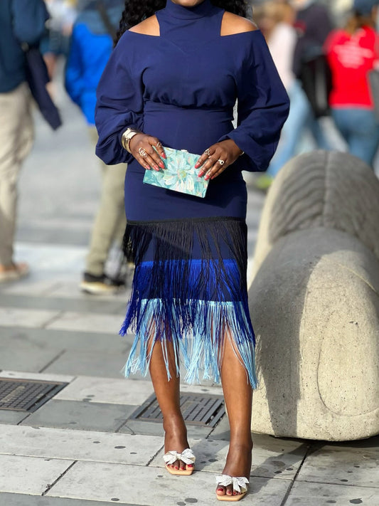 Cold Shoulder Fringed Edge Dress