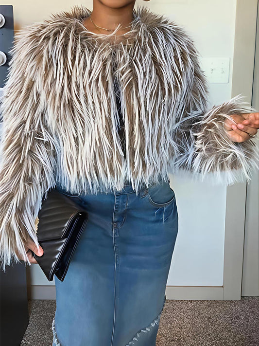 Faux Fur Open Front Loose Fluffy Coat