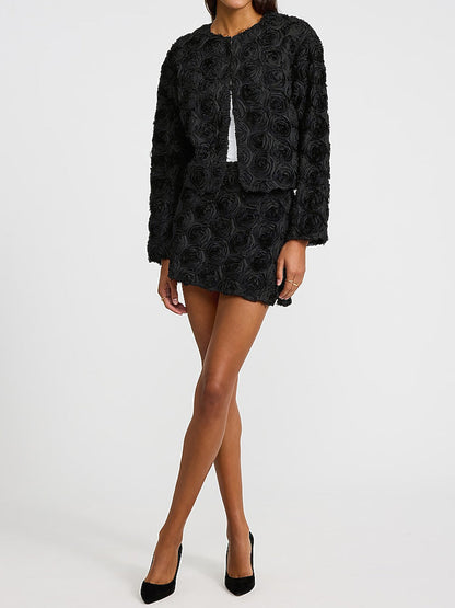 Textured Rosette Design Two Pieces Dress