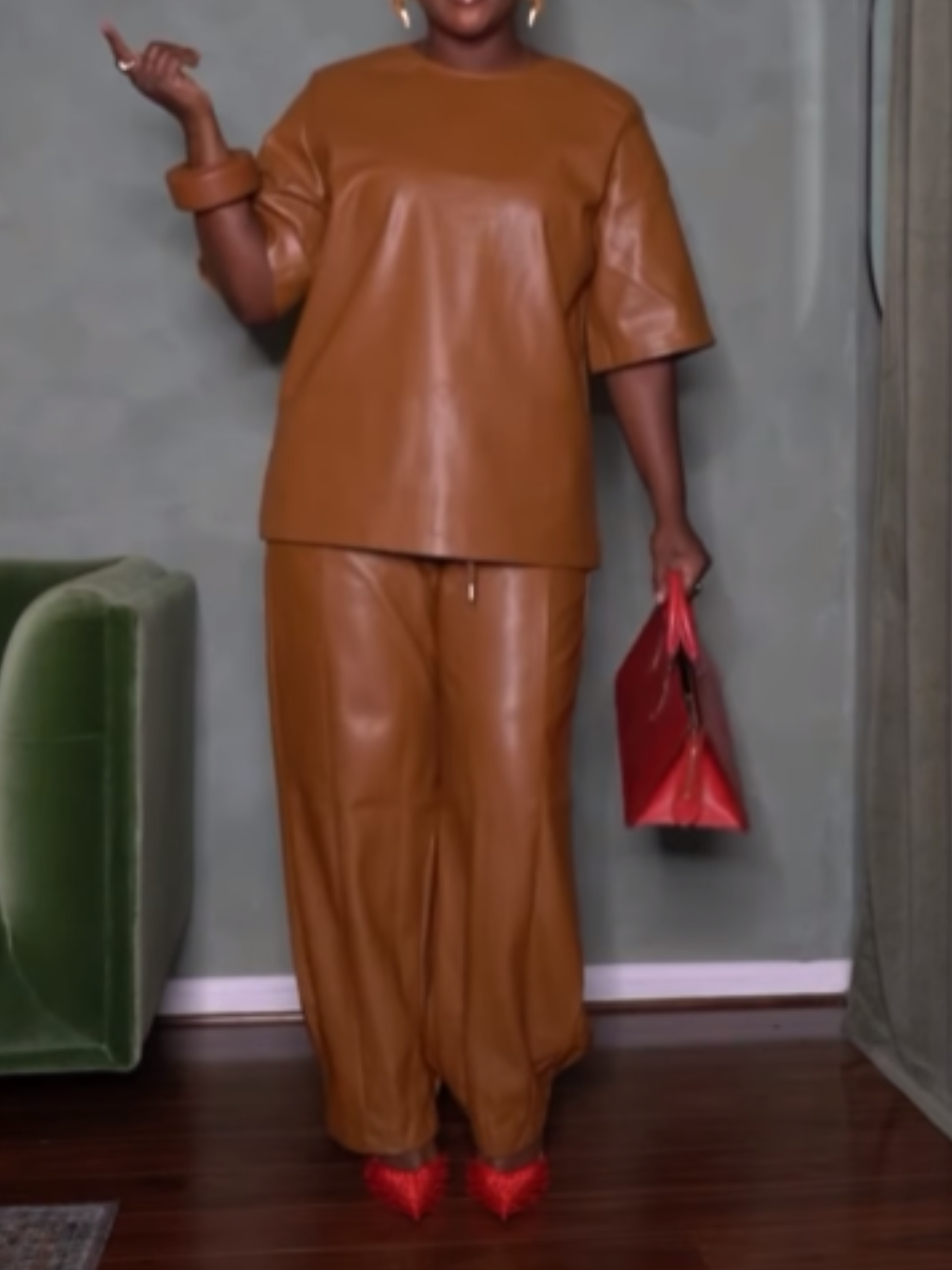Leather Loose Pants Suit