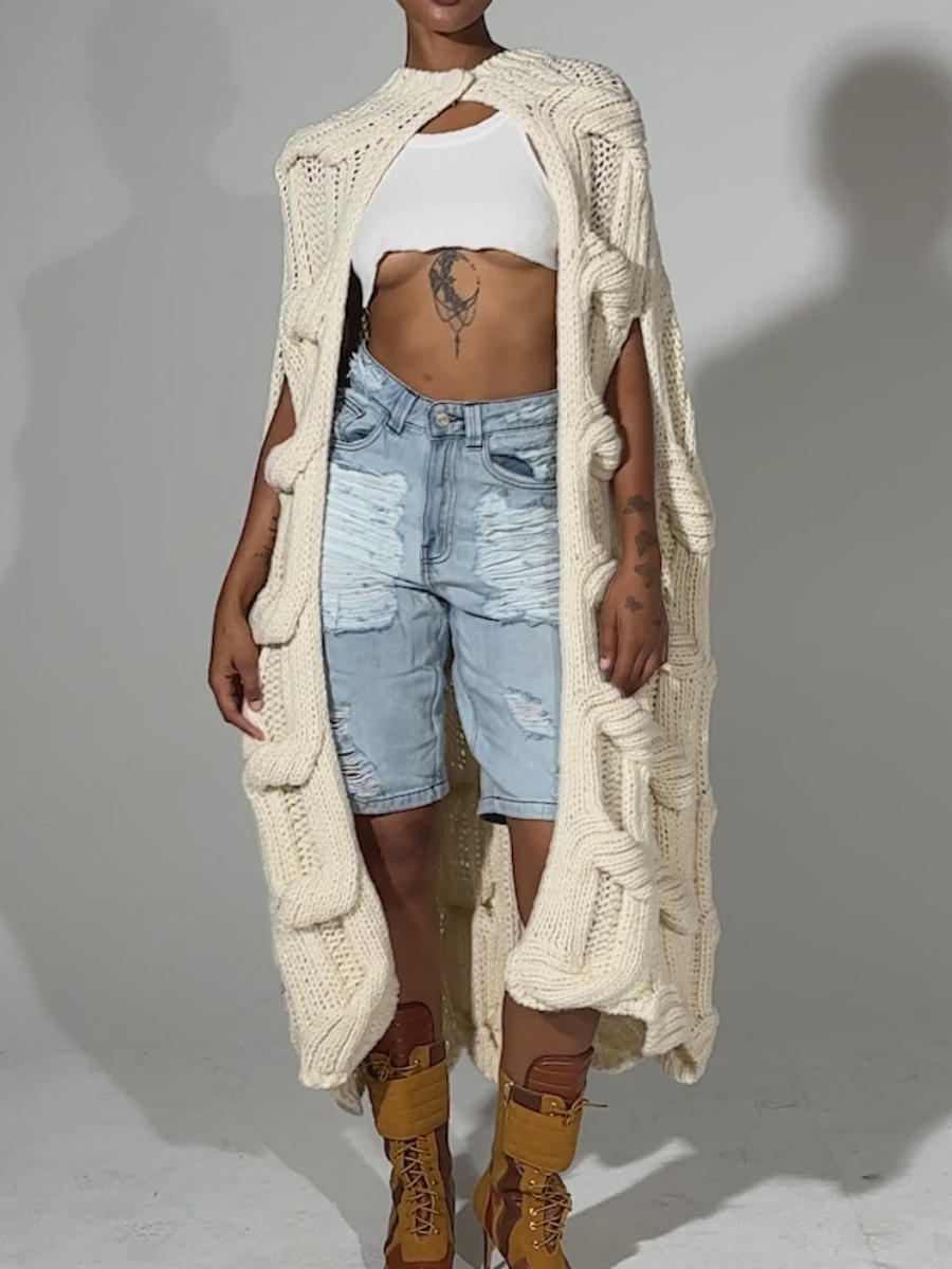 Twist Loop Textured Coarse Knit Sweater Coat