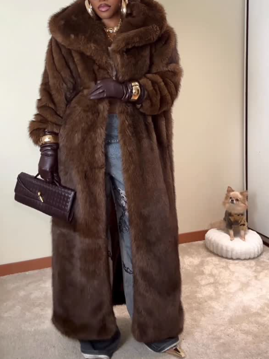 Chocolate Faux Fur Long Coat