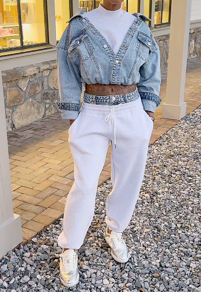 Chic Denim Splicing Sweater 2pc Set