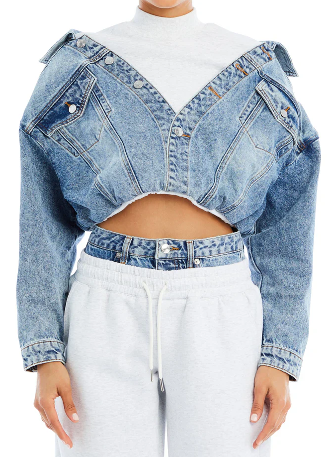 Chic Denim Splicing Sweater 2pc Set